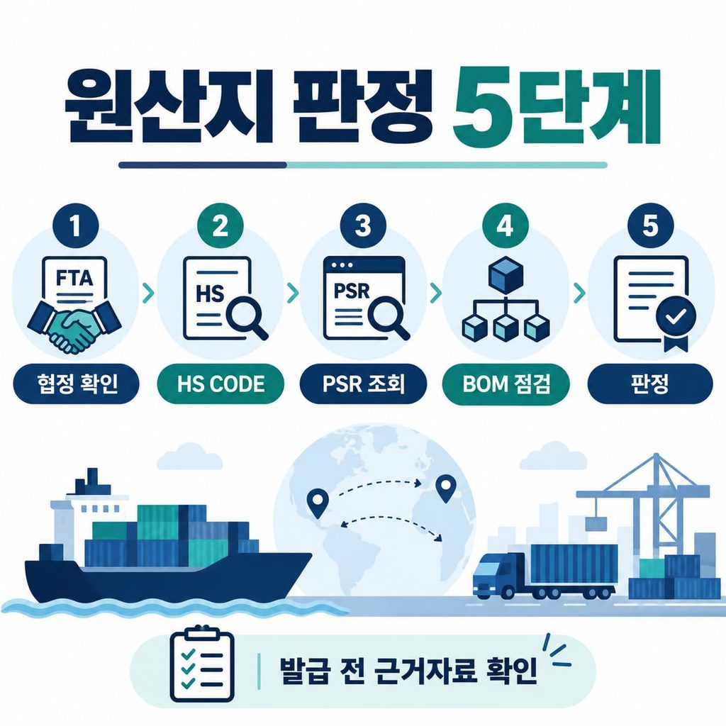 FTA 원산지 판정 절차와 HS CODE 및 품목별 원산지결정기준 확인