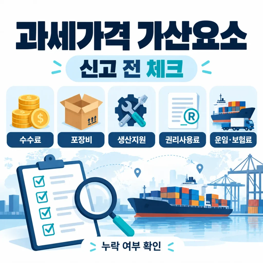 과세가격 가산요소 체크리스트 운임 보험료 로열티 생산지원 권리사용료 확인