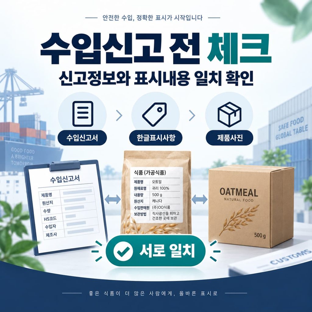 수입식품 한글표시 수입신고서 라벨 제품사진 일치 확인