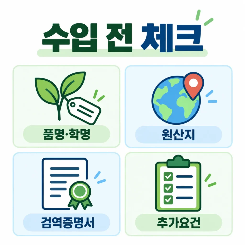 식물검역 수입 전 품명 학명 원산지 검역증명서 추가요건 체크리스트