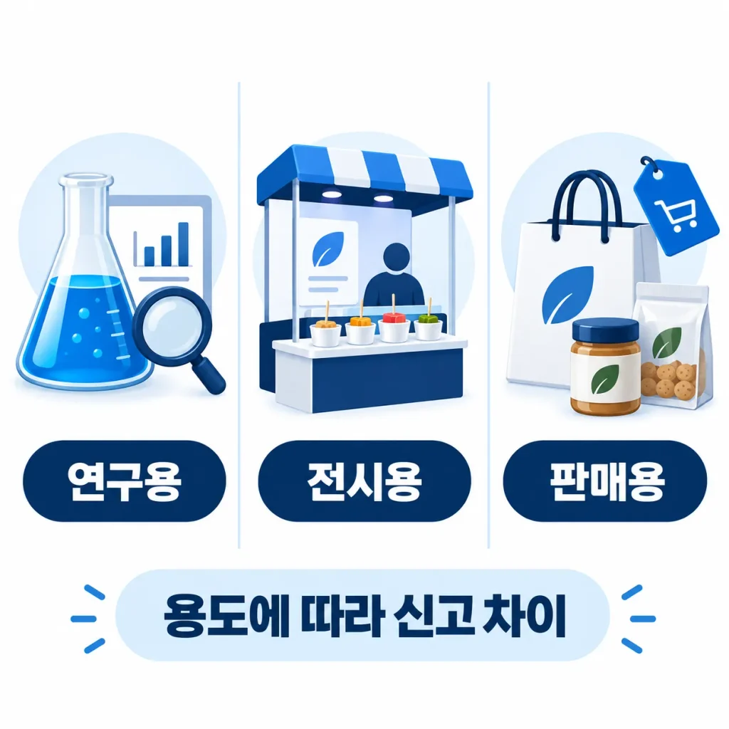 식품 샘플 수입 용도별 신고 기준 비교